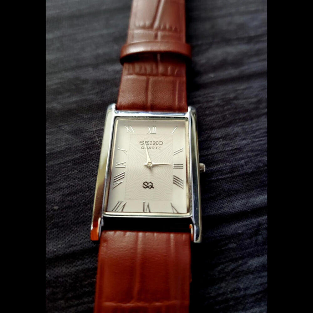 RARE Seiko Men Tank Watch Slv White Dial Brw - Picture 4 of 6